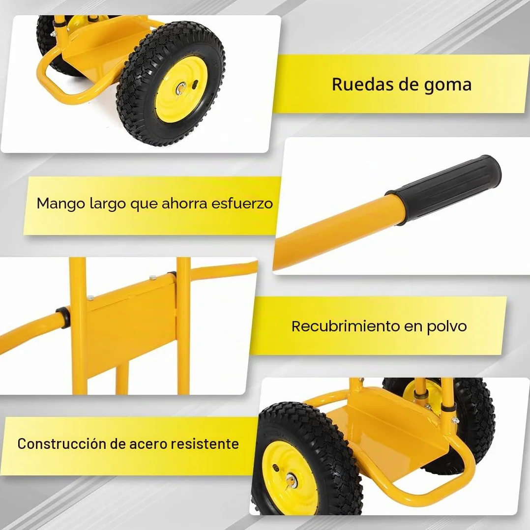 Carro de Transporte de Paneles 500 KG 4 Ruedas de Goma Maciza Carretilla Extraíble Amarillo