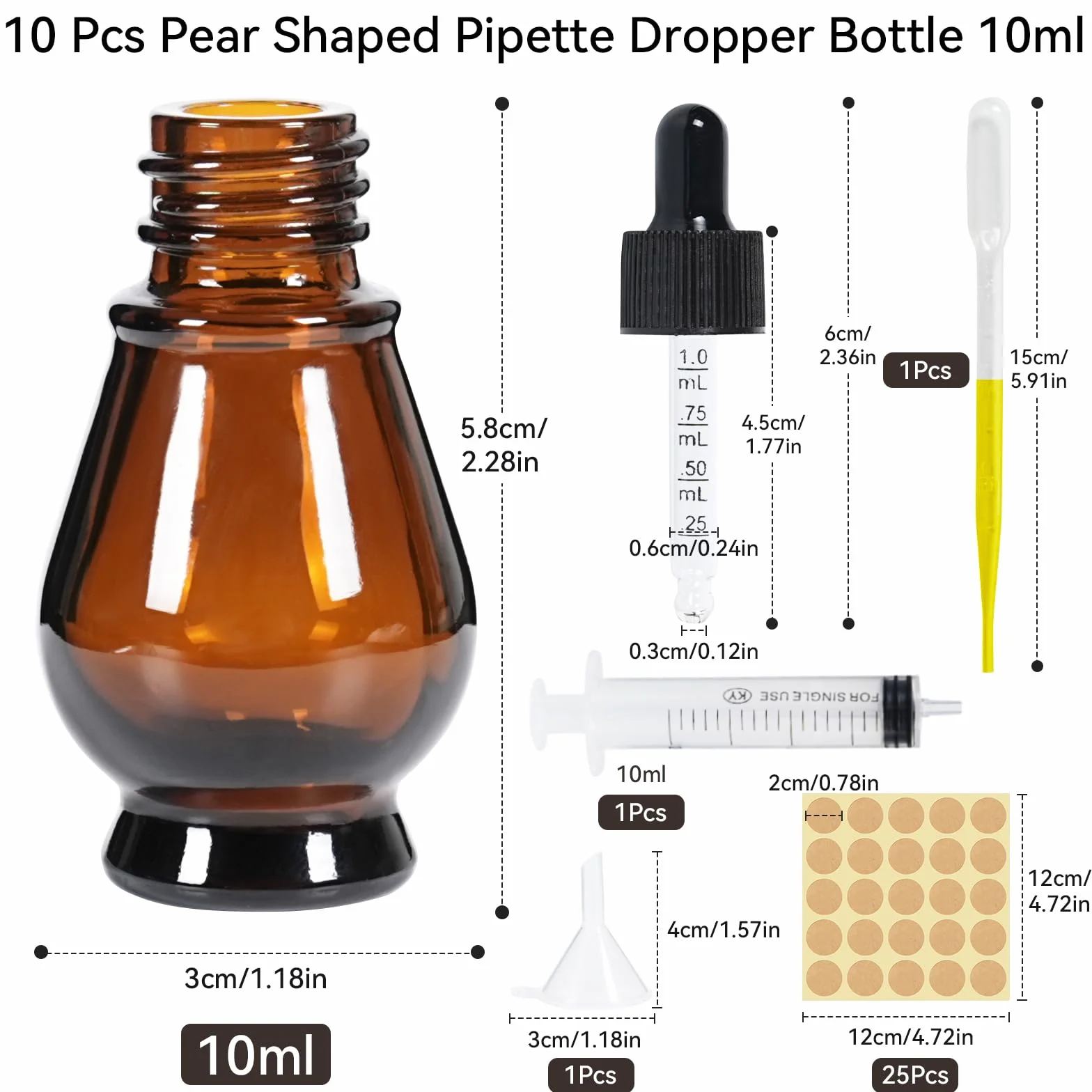 Frasco Cuentagotas Cristal 10ml Ambar Botellas de Vidrio con Pipeta para Aceite Esencial