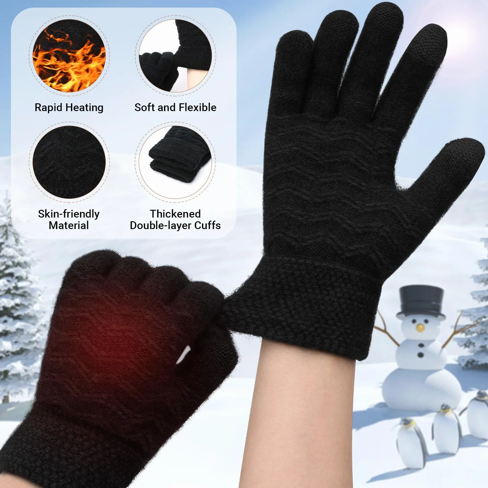 Coikes Guantes Calefactables USB para Hombres y Mujeres Guantes para Pantallas Táctiles Invierno 3 Temperatura Guantes Trabajo Frio Lavable Guantes Invierno para Esquí Senderismo Regalo