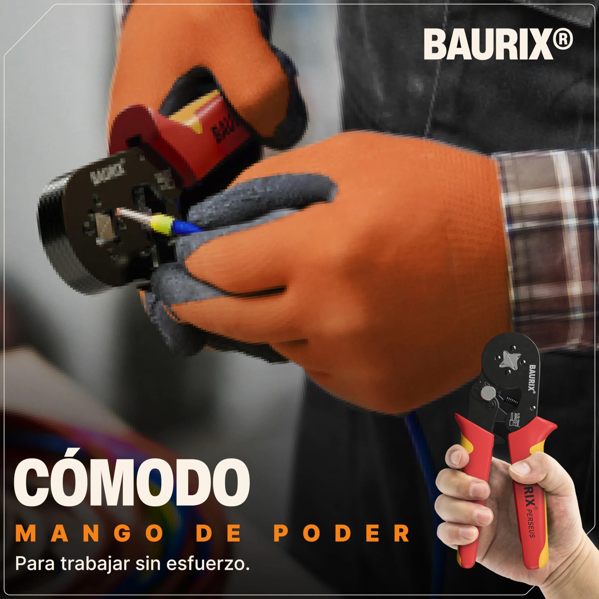BAURIX® Crimpadora Terminales Eléctricos Kit 1800 punteras 0,25-10 mm² Autoajustable