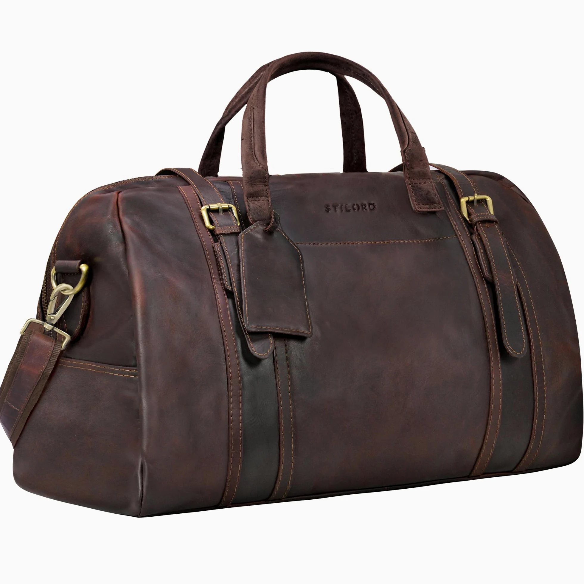 STILORD Vega Vintage Bolsa Viaje Piel Marrón Pequeño Bolso de Viaje Cuero Genuino Bolsa Fin de Semana Mujer Hombre Deporte Duffle Bag con Asa y Bandolera 34 L, 50x23x30