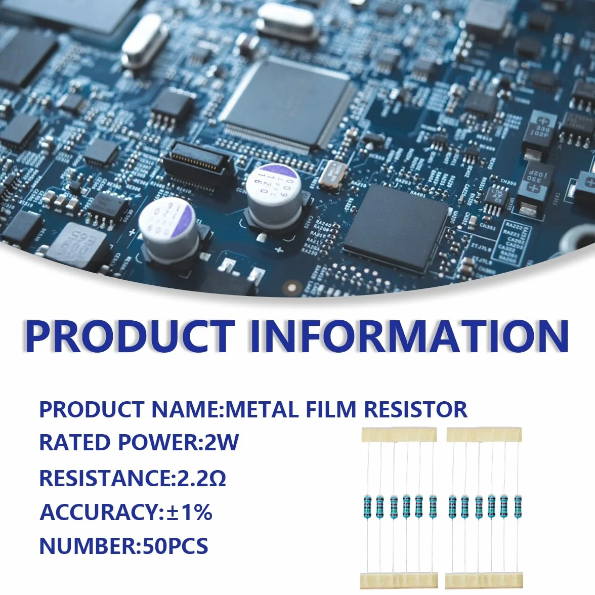 Resistencia de película metálica 2,2 Ohm 2W 1% 50 piezas para proyectos de bricolaje
