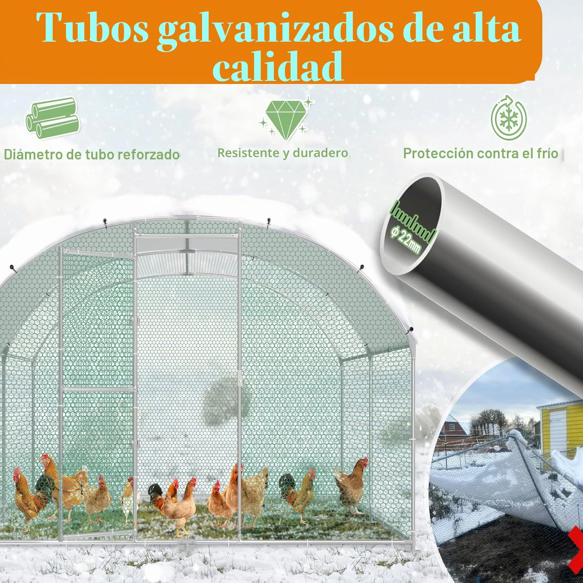 HENGMEI Gallinero 300x200x200cm Acero galvanizado Jaula para gallinas con techo de PE Exterior