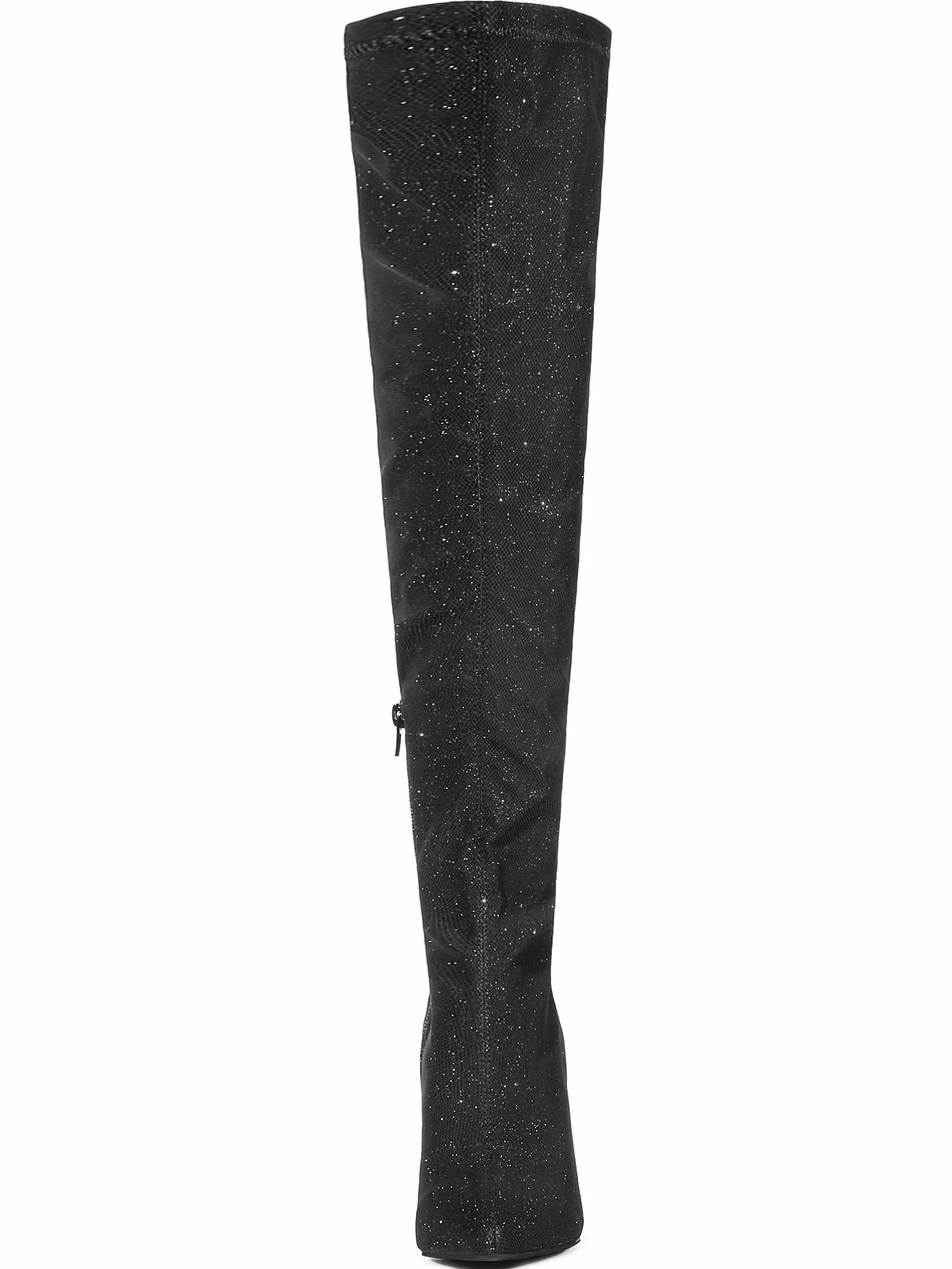 Allegra K Botas altas de tacón de aguja con punta de purpurina para mujer, Negro, 42 EU