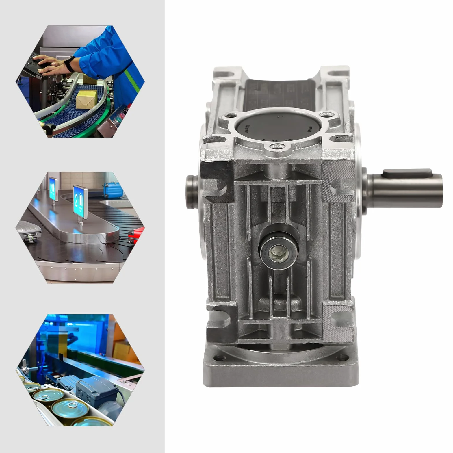 Reductor de engranaje helicoidal con brida cuadrada, relación 15:1, 0-1500 rpm, carcasa de aluminio