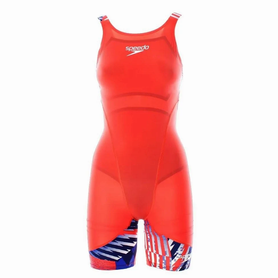 Speedo Fastskin LZR Ignite Kneeskin Bañador, Flame Red/Bolt/Blanco, 34 Women's