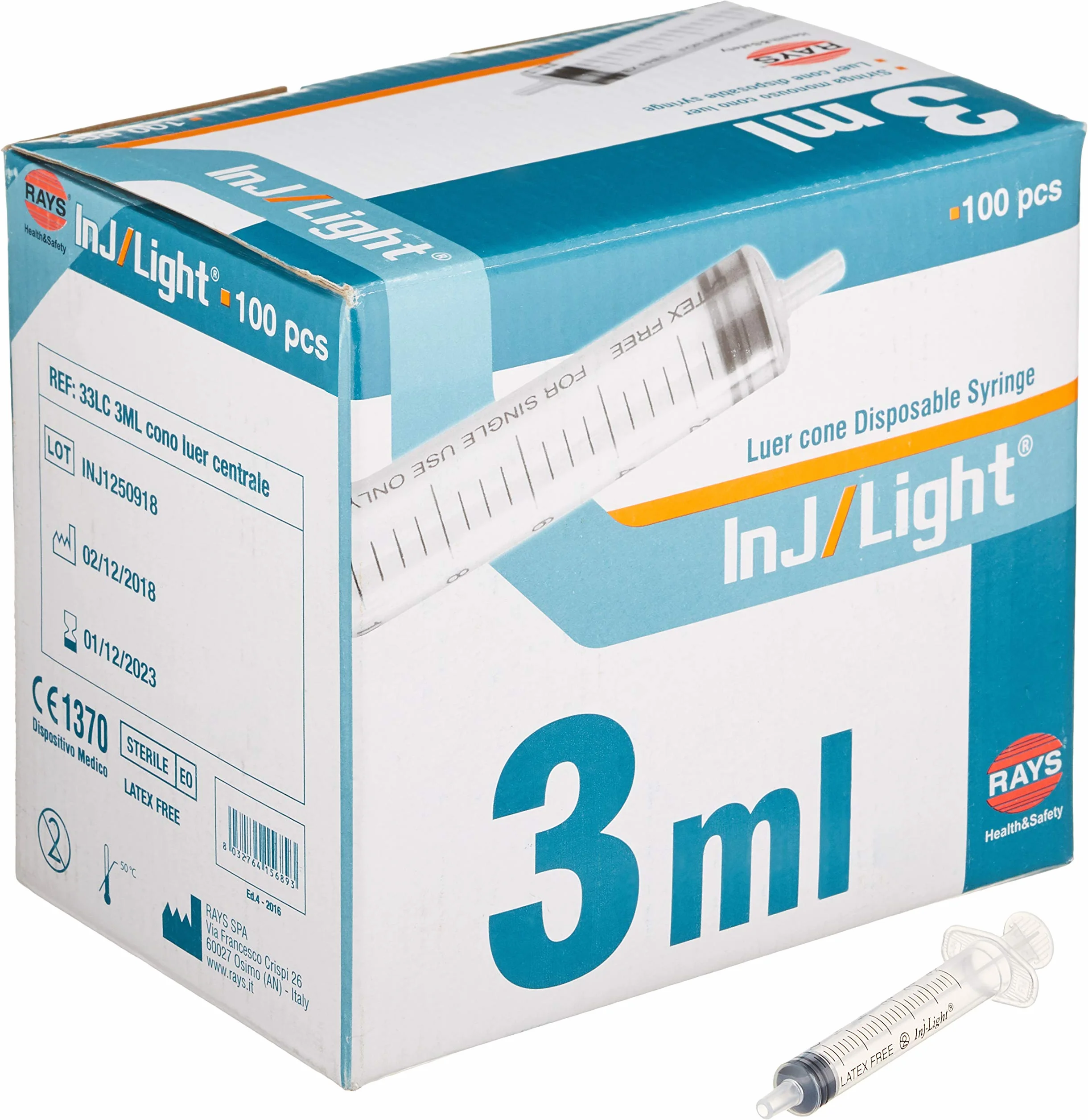 GIMA Jeringa Sin Aguja 3 Ml Cono Luer Central Paquete 100 Piezas