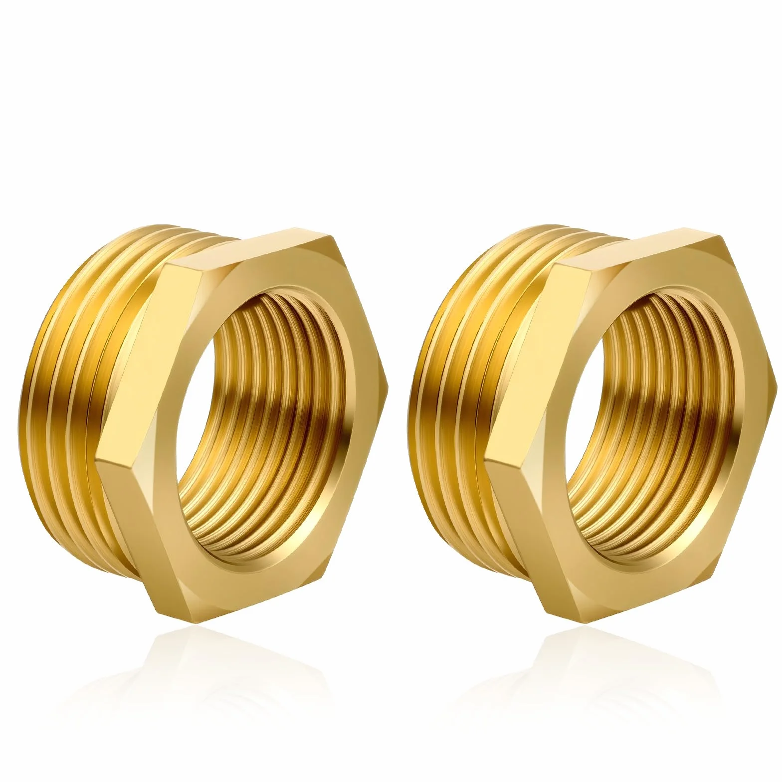 Flintronic 2 Piezas Acoplamiento Reductor Latón 1/2" a 3/4" BSP Buje Hexagonal Conector para Tuberías de Agua