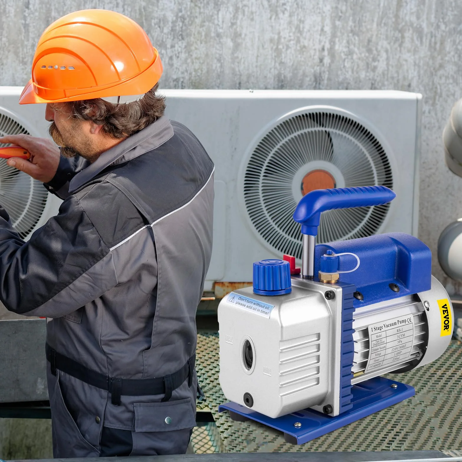 VEVOR 3 CFM 1/4HP HVAC Bomba de Vacio con Manómetros Diagnósticos