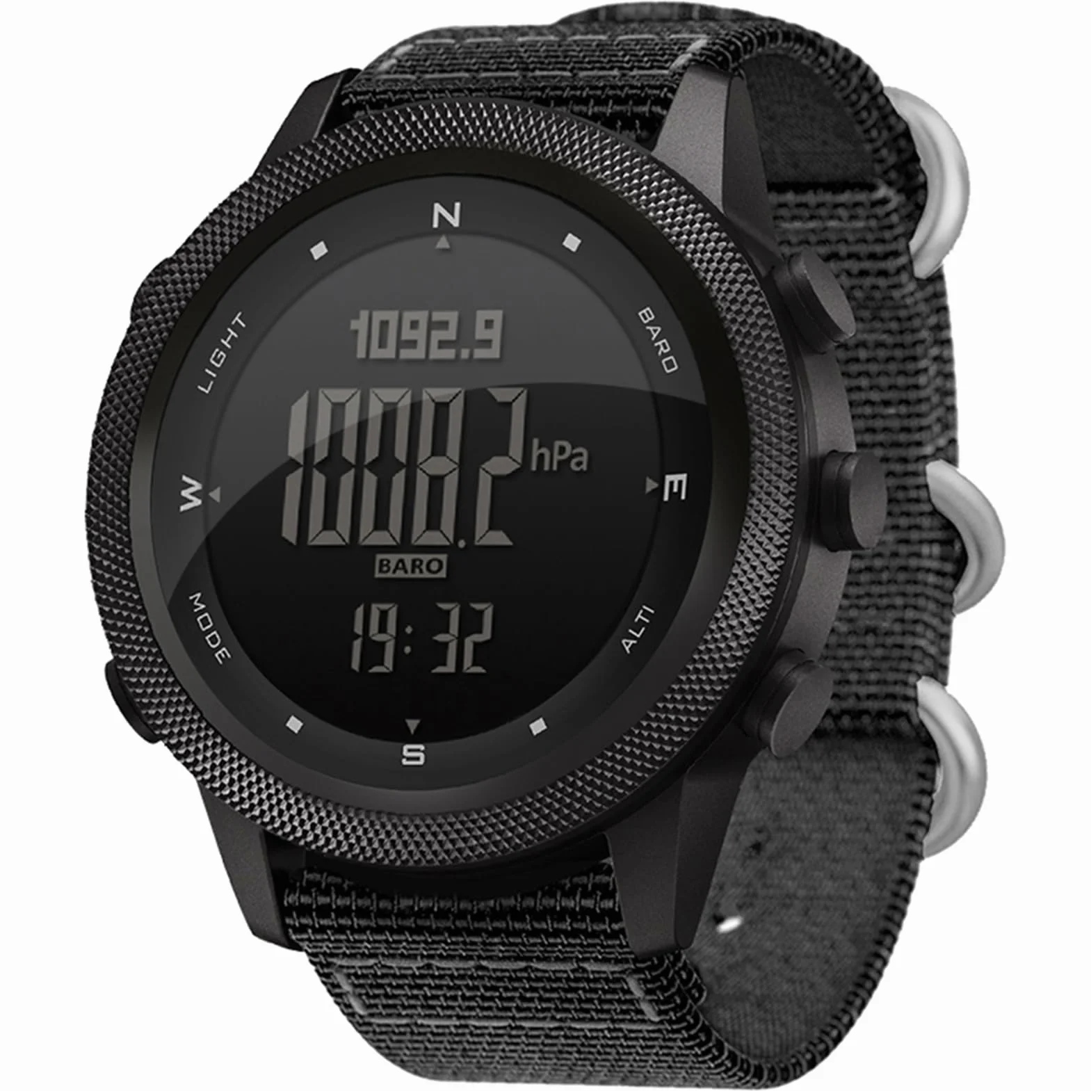 Reloj para Correr Al Aire para Hombre, Altímetro Digital Multifuncional, Barómetro, Brújula, Acero Inoxidable Negro