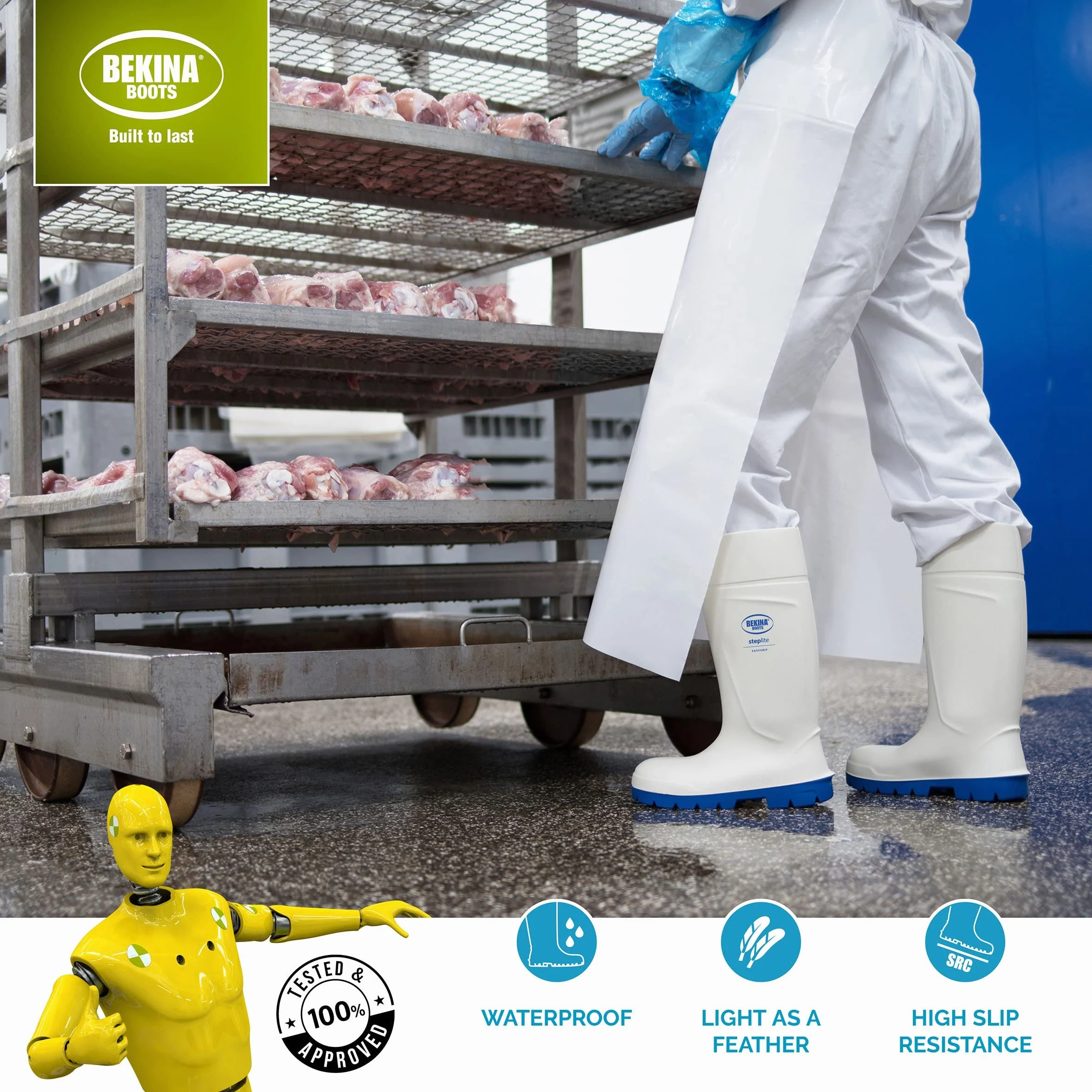 Botas de Seguridad sin Puntera de Acero para la Industria alimentaria, fáciles de Limpiar y desinfectar, Incl. Suela incrustada para pies Secos, Gran Comodidad de Uso, Blanco, EU 46