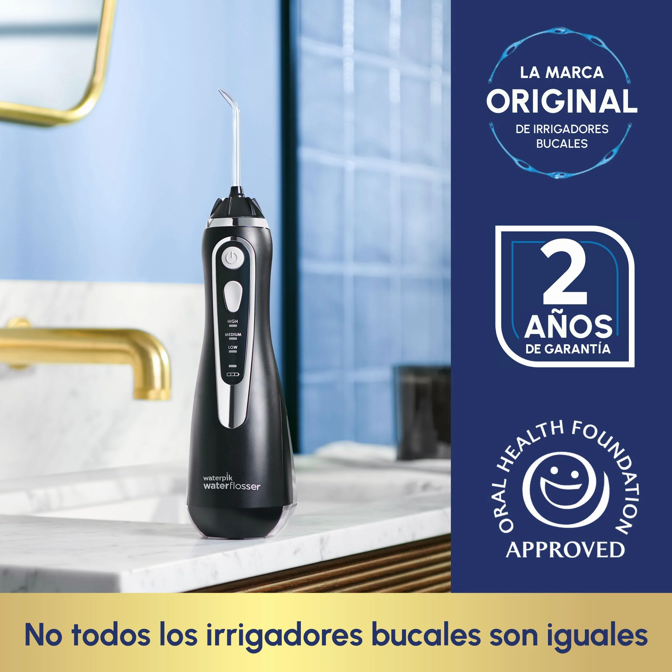 Waterpik Irrigador Dental Eléctrico WP-582EU, 3 Presiones, Cargador USB, Negro