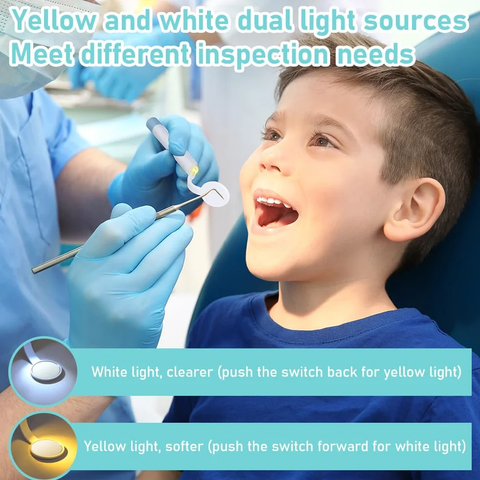 Flintronic Espejo Dental con Luz LED Recargable, 1 Pieza, Antivaho, Carga USB, 2 Modos de Luz, Azul