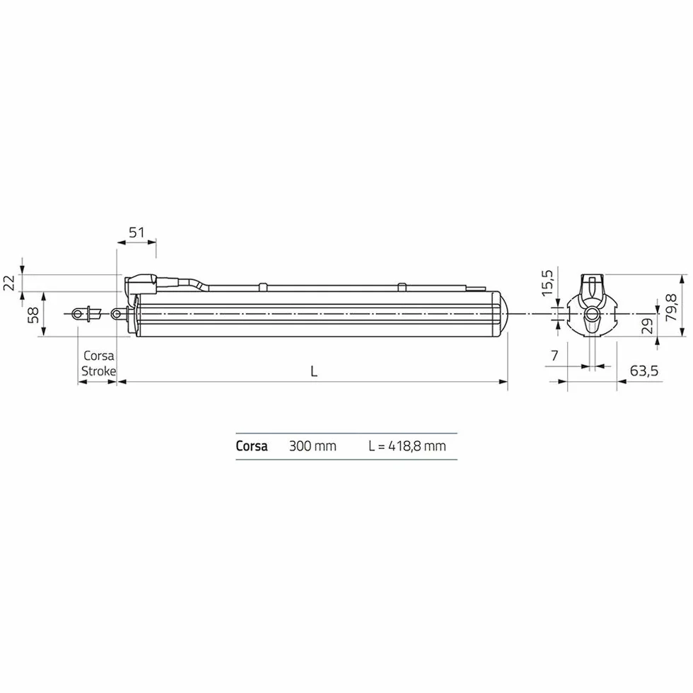Mingardi D8 Fce Motor Actuador de Vástago 230 V 500 N 300 mm