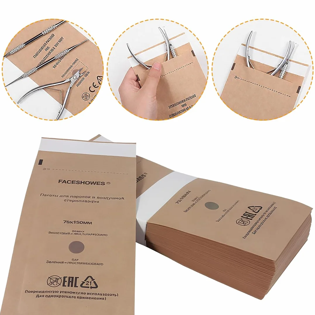 Bolsas esterilizacion manicura autosellables 75 x 150 mm para esteticistas