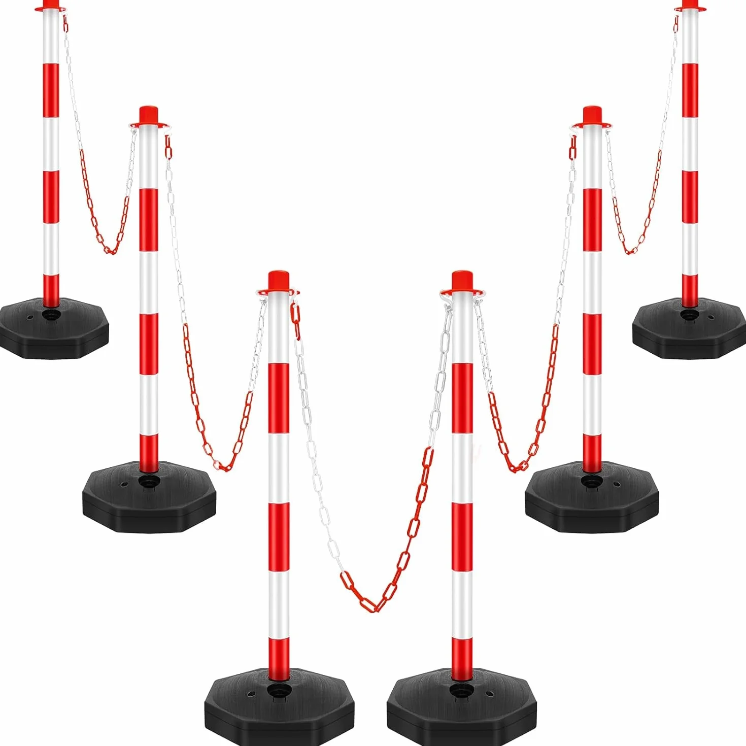 Juego de 6 Postes Plásticos Desmontables Rojo-Blanco con Cadenas de Seguridad 12m