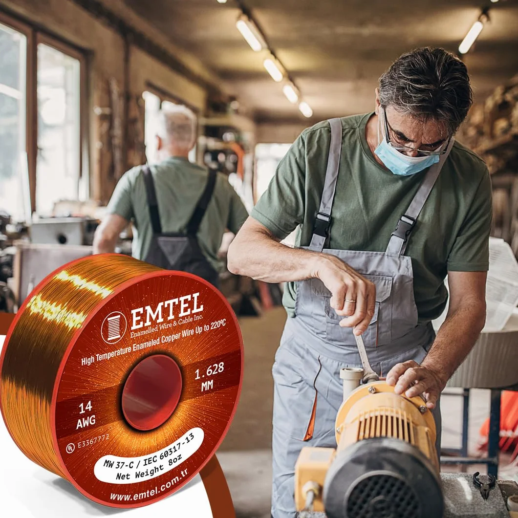 Emtel Cable magnético 20 AWG 8 onzas 165 pies Alambre cobre esmaltado 220°C Clase térmica Bobinado