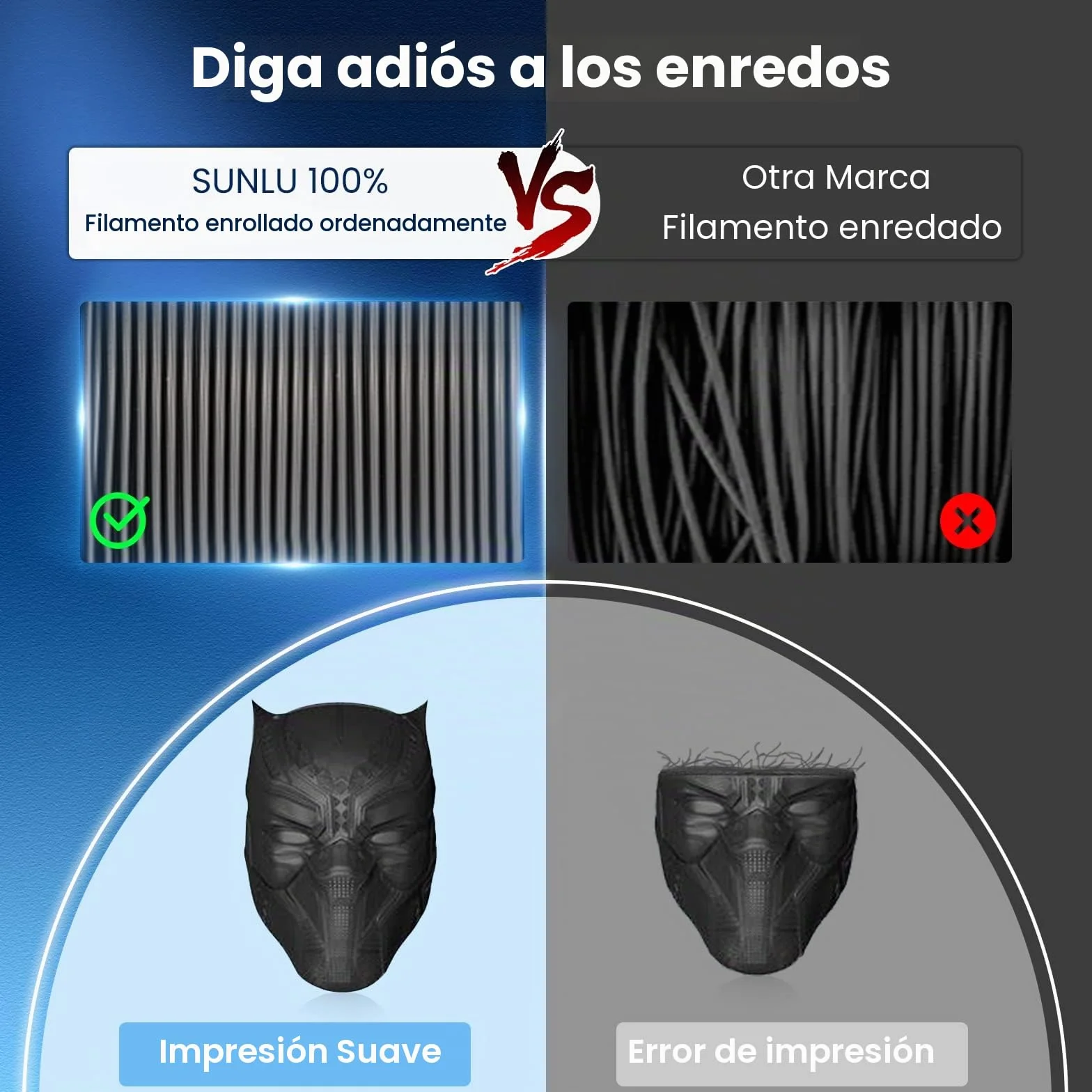 SUNLU Filamento PLA+ 1.75 mm 1KG Negro Precisión dimensional +/- 0.02mm