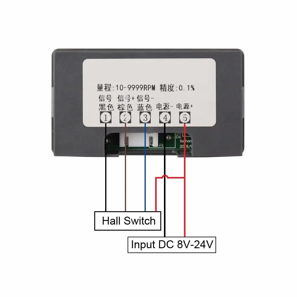 Contador LED digital de RPM DC 8-24V con sensor Hall NPN 10-9999RPM