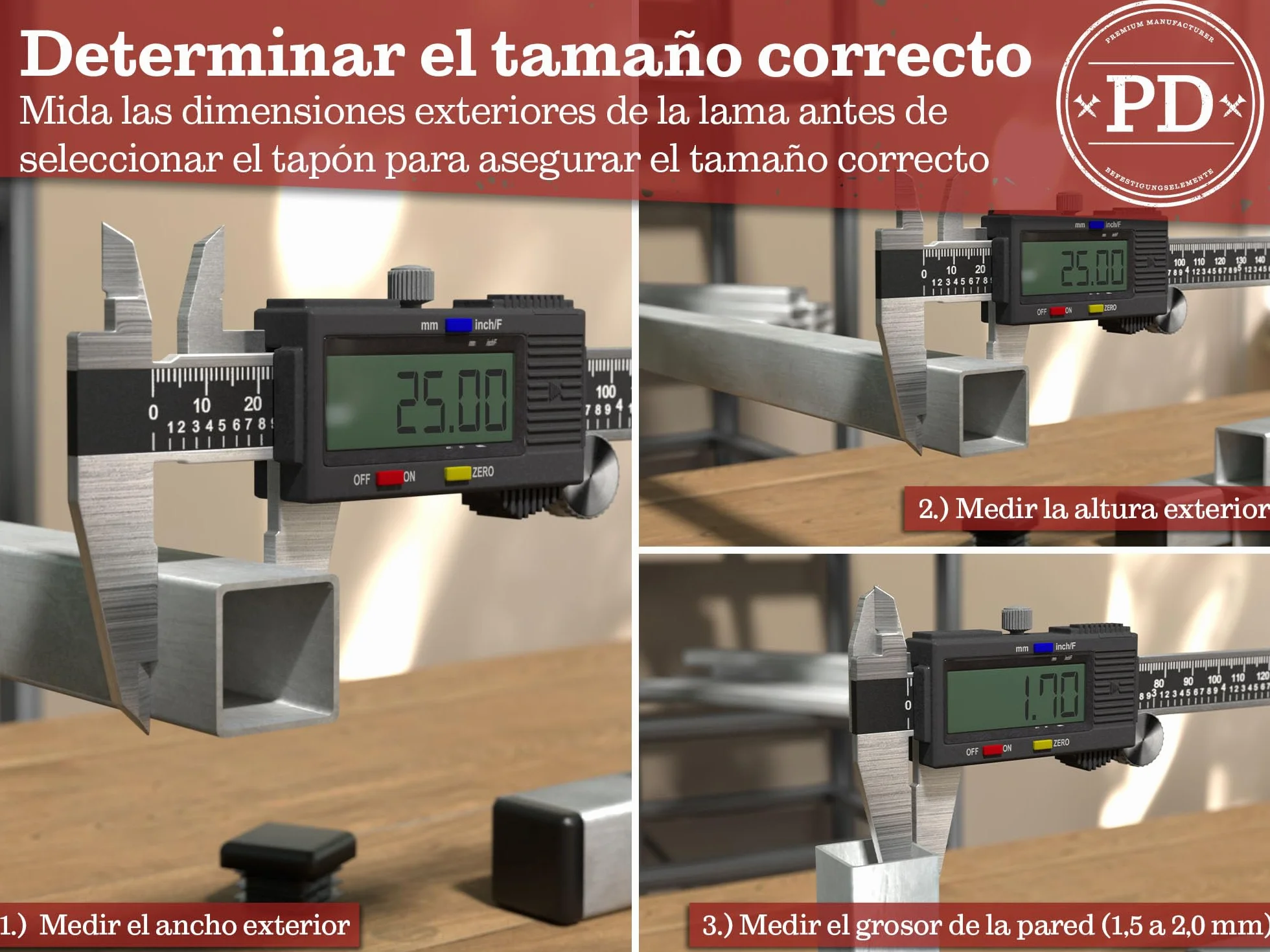 Tapones laminares 15x15mm para tubo cuadrado de plástico PE negro 10 pcs