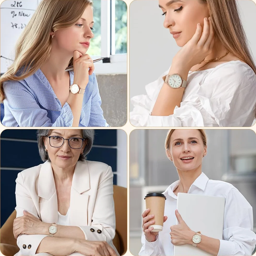 OFFCUP Reloj de Cuero para Mujer, Reloj de Analógico Cuarzo con Esfera Blanco, Reloj Mujer de 3 manecillas, Reloj de Pulsera Informal de Moda Premium para Mujeres Damas y Niñas