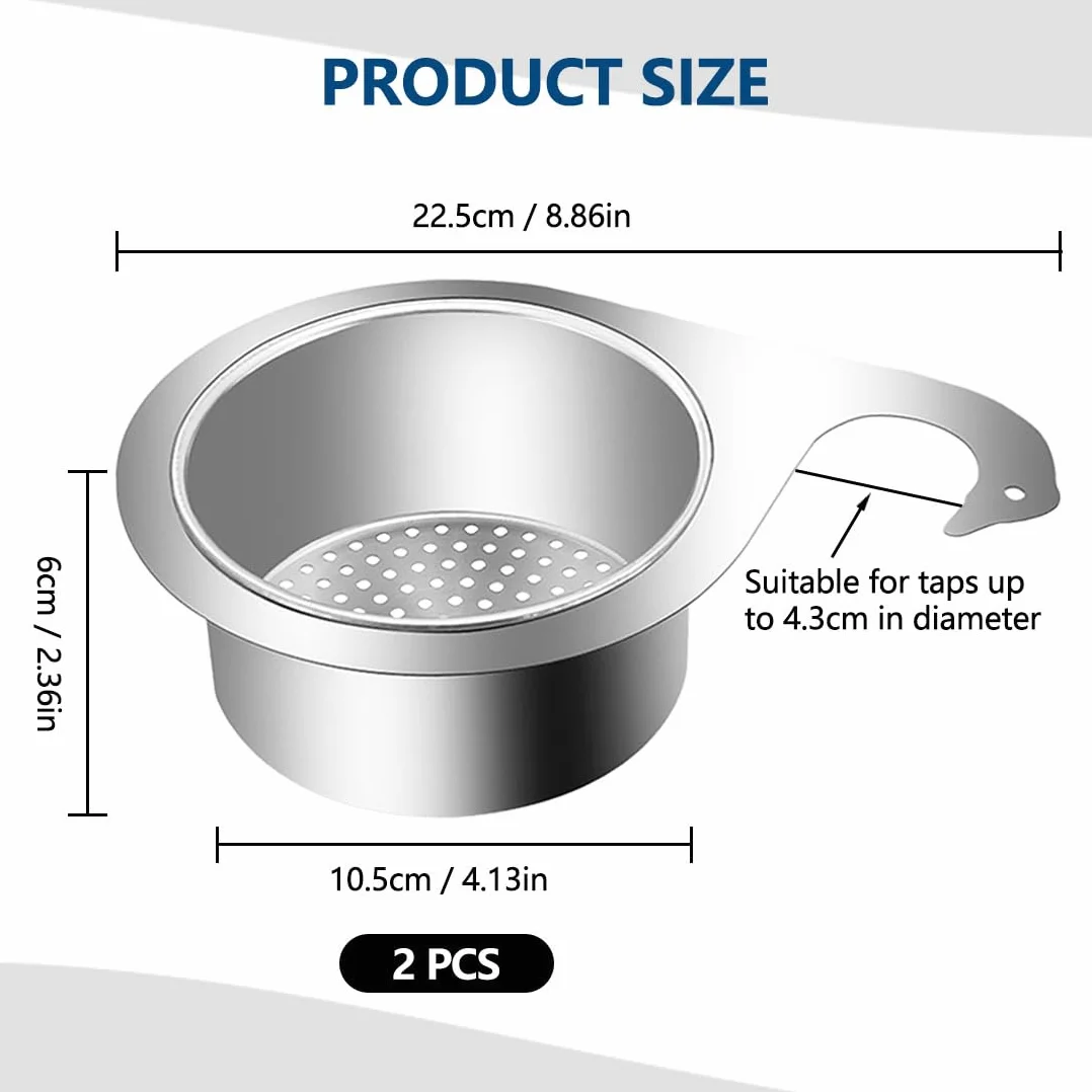 Cesta de Drenaje de Acero Inoxidable en Forma de Cisne para Fregadero, Filtro de Cocina Multifuncional, 2 Piezas
