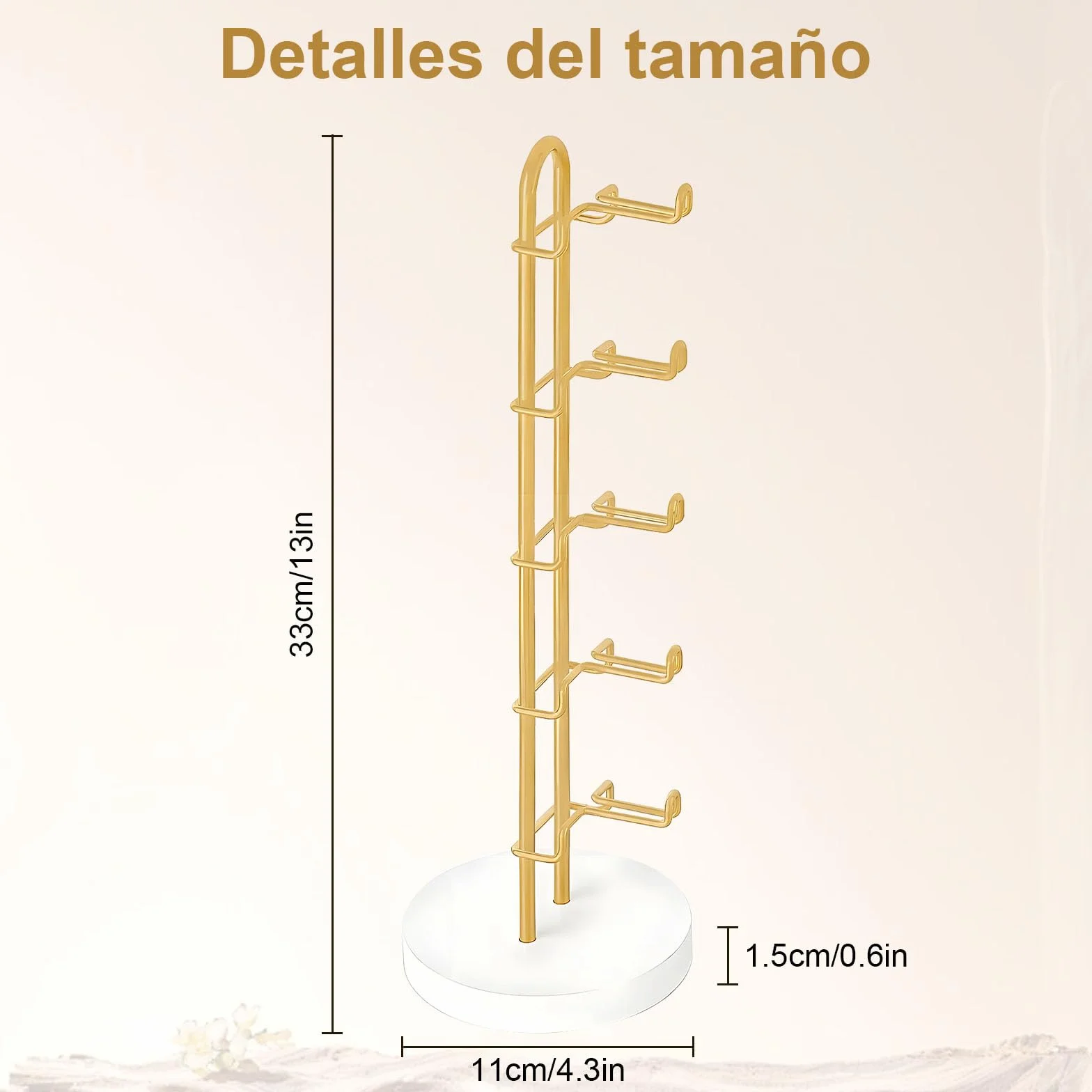 Soporte para Gafas de Sol Expositor Organizador Elegante de Metal con Base de Madera para 5 Pares