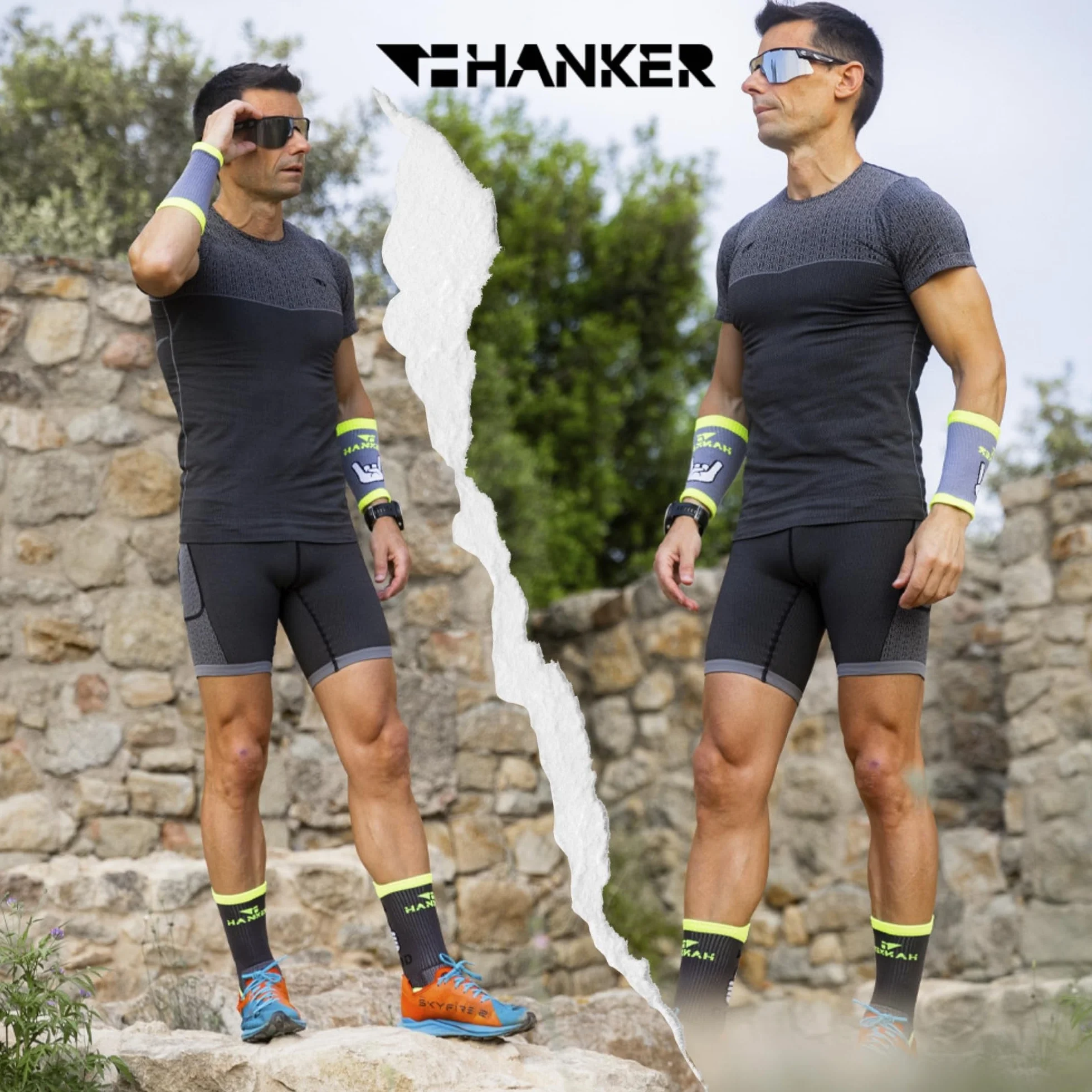 HANKER Mallas Compresión Hombre Running Trail – Bolsillos Laterales, Tejido Termorregulador Soft-Air, Costuras Planas Antirrozaduras