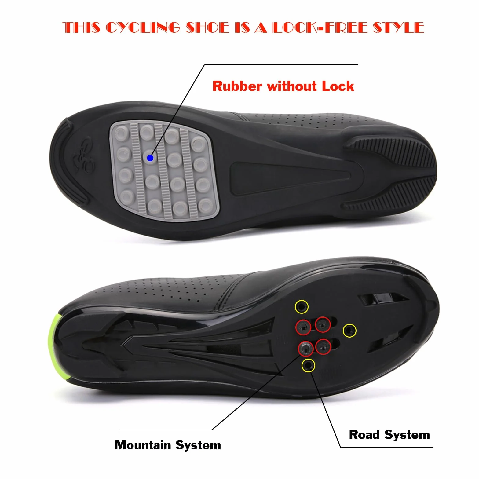 Zapatillas De Ciclismo, Zapatillas De Bicicleta De Montaña Y Carretera con Suela De Goma, Zapatillas De Bicicleta Sin Bloqueo con Sistema De Cordones De Rotación Rápida