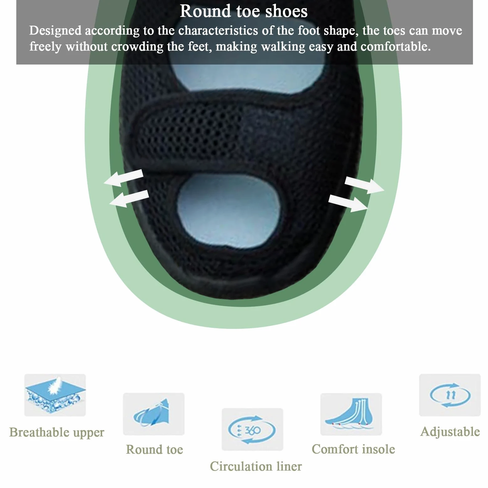 Zapatillas Diabéticos para Hombre Mujer Ligero Zapatos Ajustables Antideslizantes Respirable Ortopédico Sandalias para Ancianos Pies Hinchados con Edema