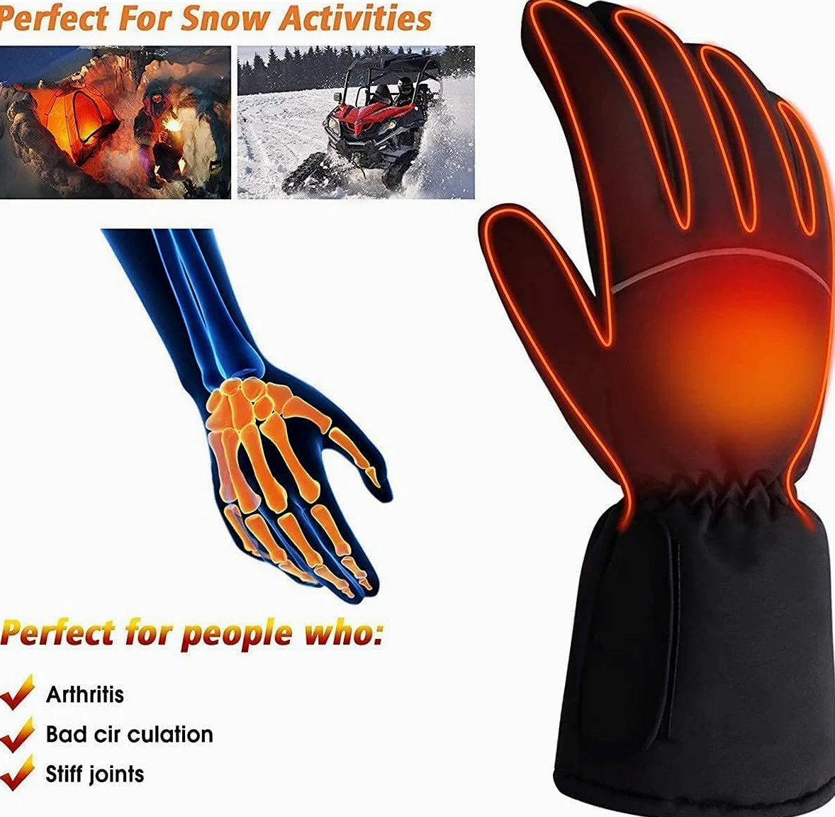 Guantes térmicos Guantes de Invierno para Hombres y Mujeres, 3 Niveles de Calentamiento Pantalla táctil Guantes térmicos Impermeables para Esquiar Snowboard Pesca