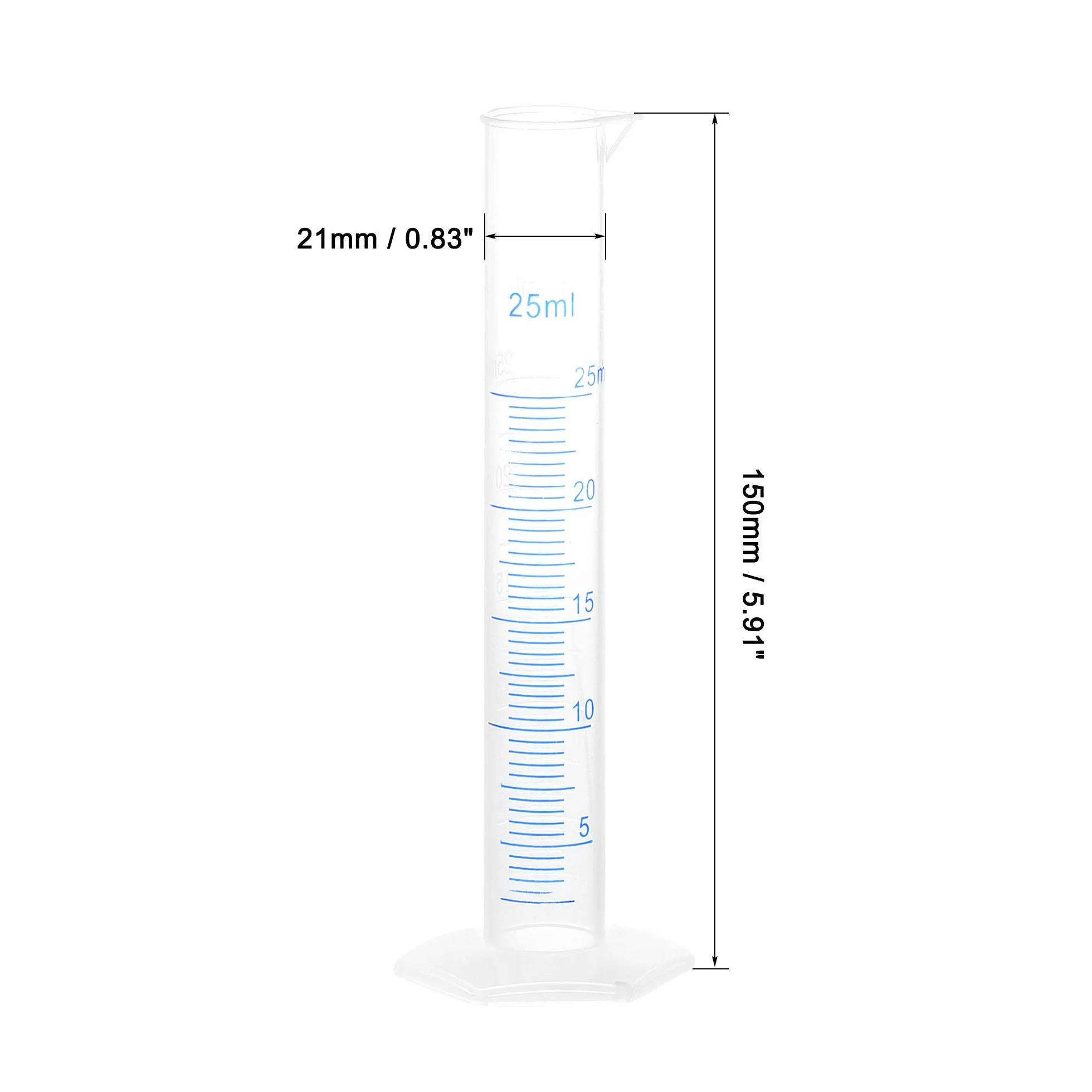 Cilindro Graduado de Plástico 25ml Medicion Ciencia Laboratorio Hexagonal Base 4uds