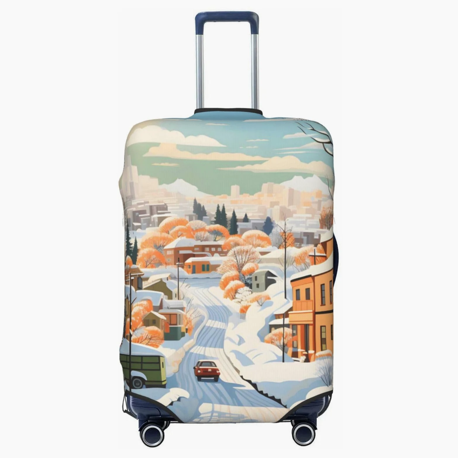 Fundas para Maletas, Funda for Maleta con Estampado Floral Amarillo y Rosa, antiarañazos, Compatible con Equipaje de 18 a 22 Pulgadas.(Winter Snowy Town,L)