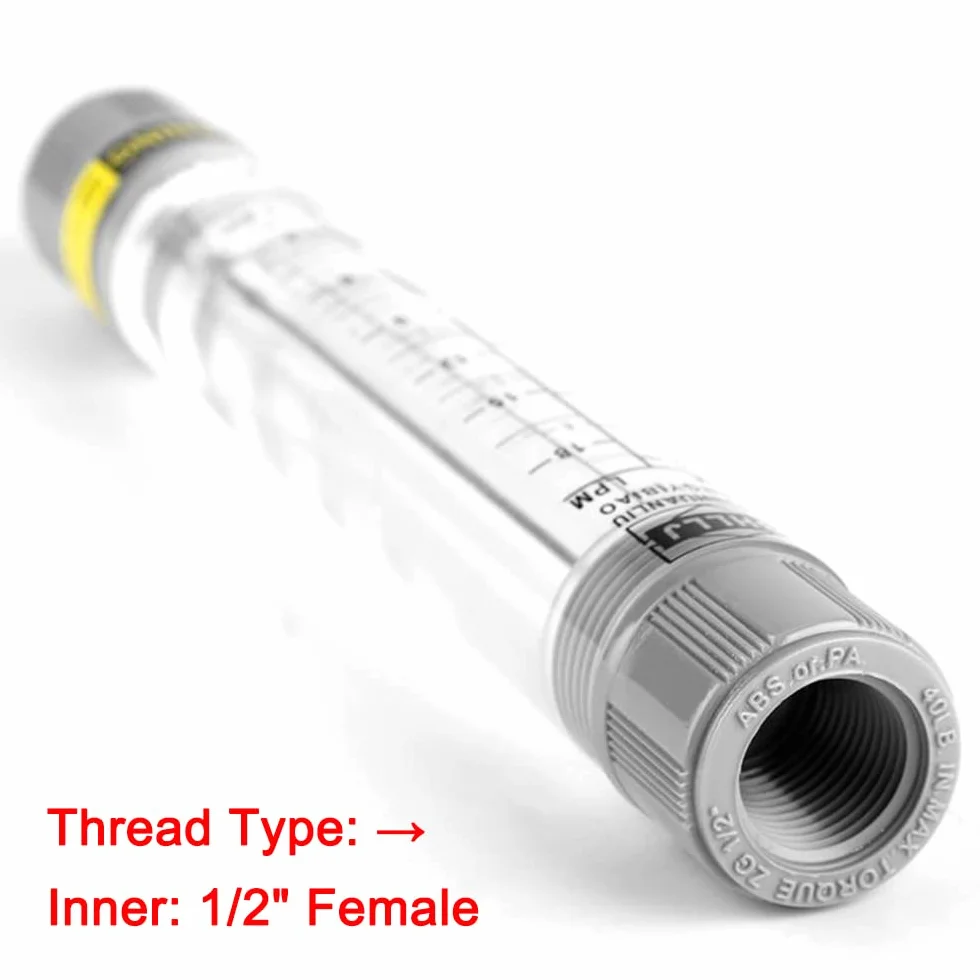 Caudalímetro LZM-15G Rotámetro tubo acrílico 0.5-5 GPM 1.8-18 LPM rosca interna 1/2 pulgada