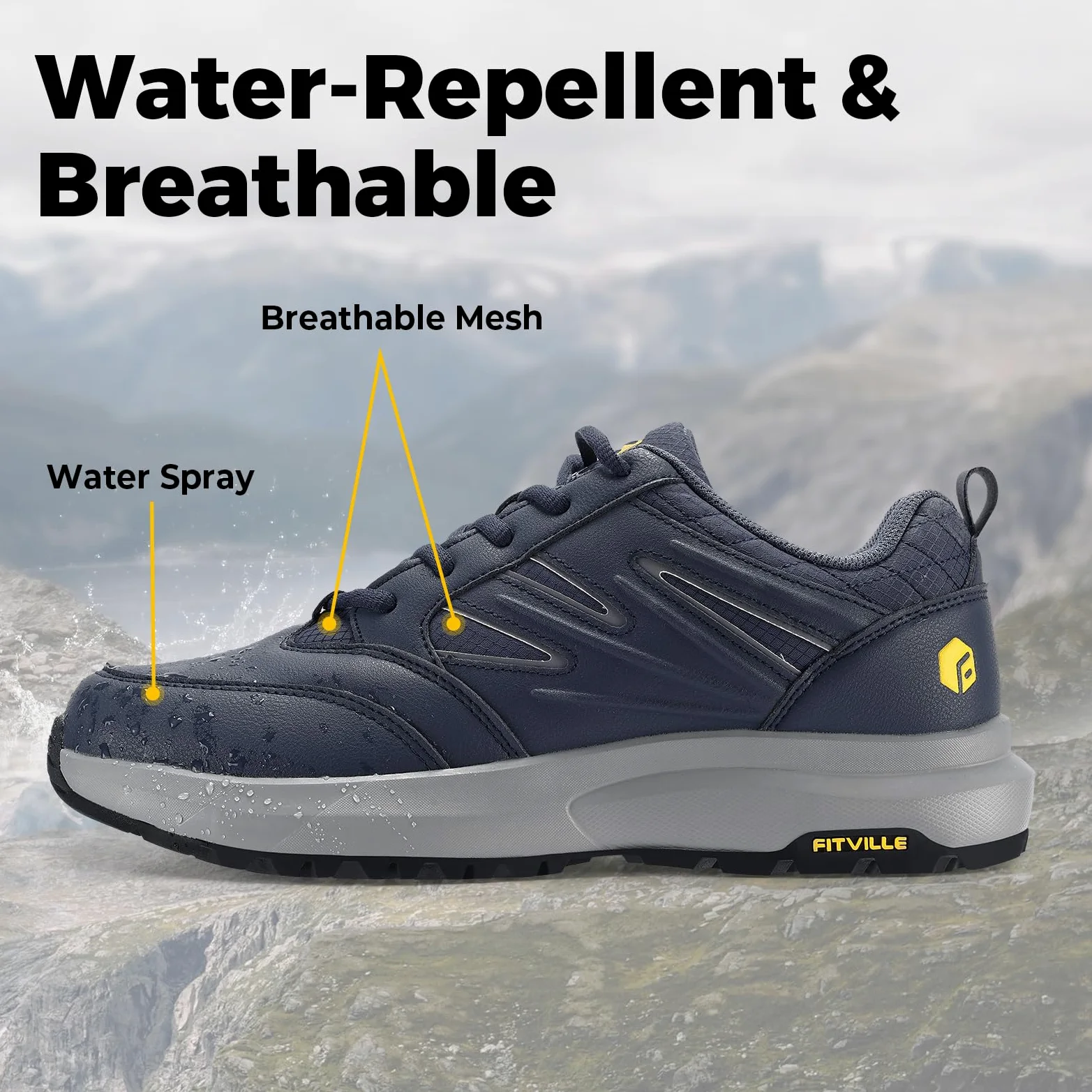 FitVille Anchos Zapatos de Senderismo Hombre para Correr Impermeable Exterior Zapatillas de Deporte Ligeras Transpirables con Soporte para Arco