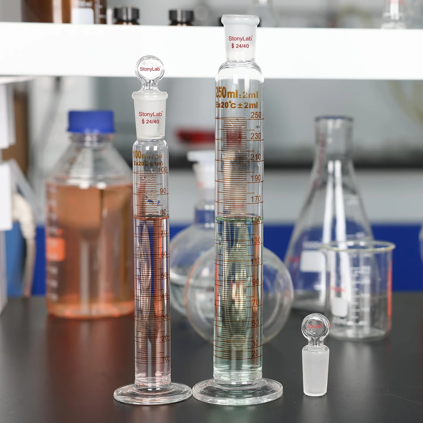 Stonylab Matraz de Vidrio de Borosilicato 100 ml con Junta 24/40 y Tapón