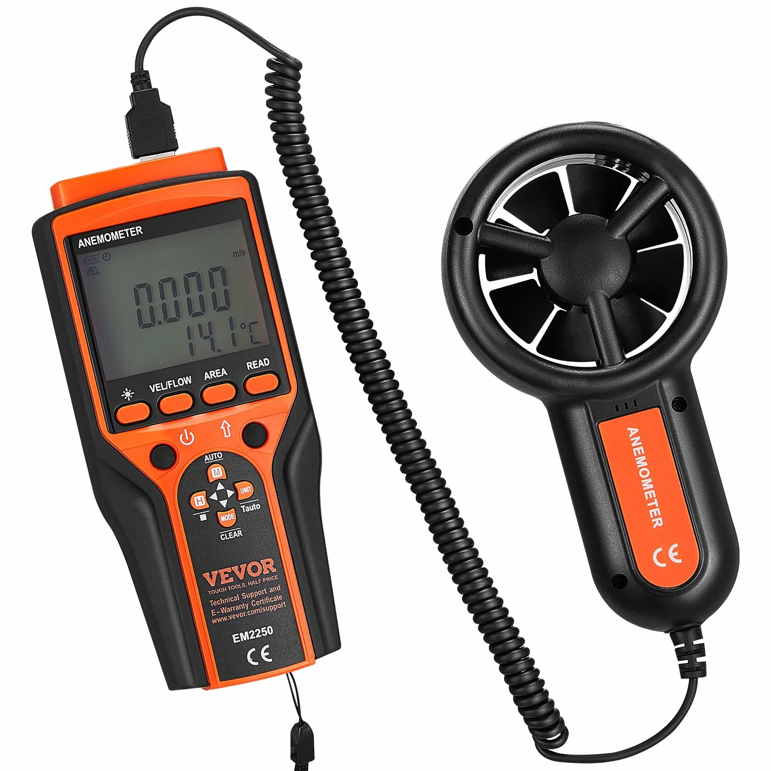VEVOR Anemómetro Portátil Digital con Pantalla LED Medidor Velocidad Viento CFM -10~60°C para HVAC Drones Navegar