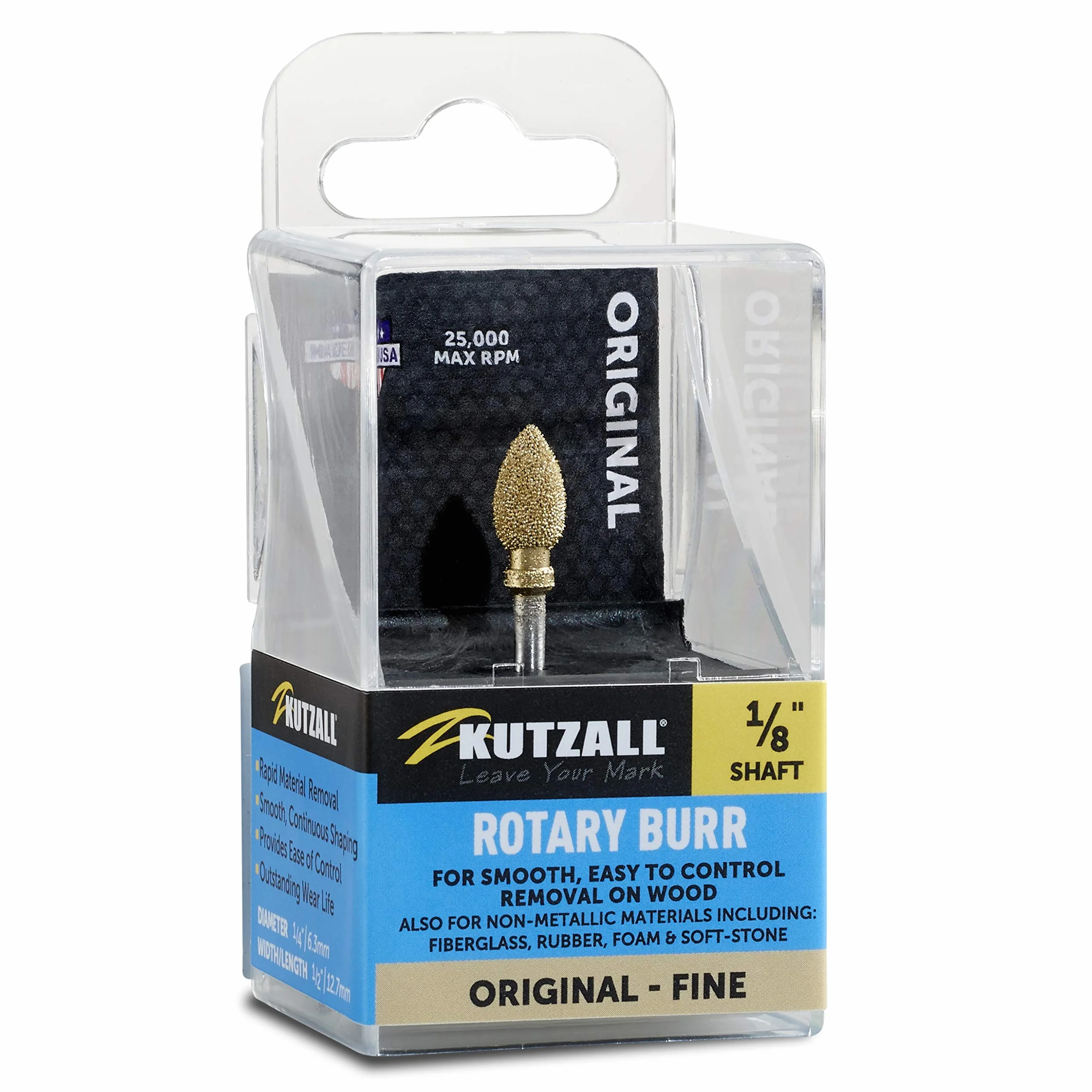 Kutzall Fresa Llama Rotativa Original Eje 1/8" Fino Accesorio Dremel Foredom Milwaukee Carburo Tungsteno Abrasivo 1/4" x 1/2" FL-14-EG