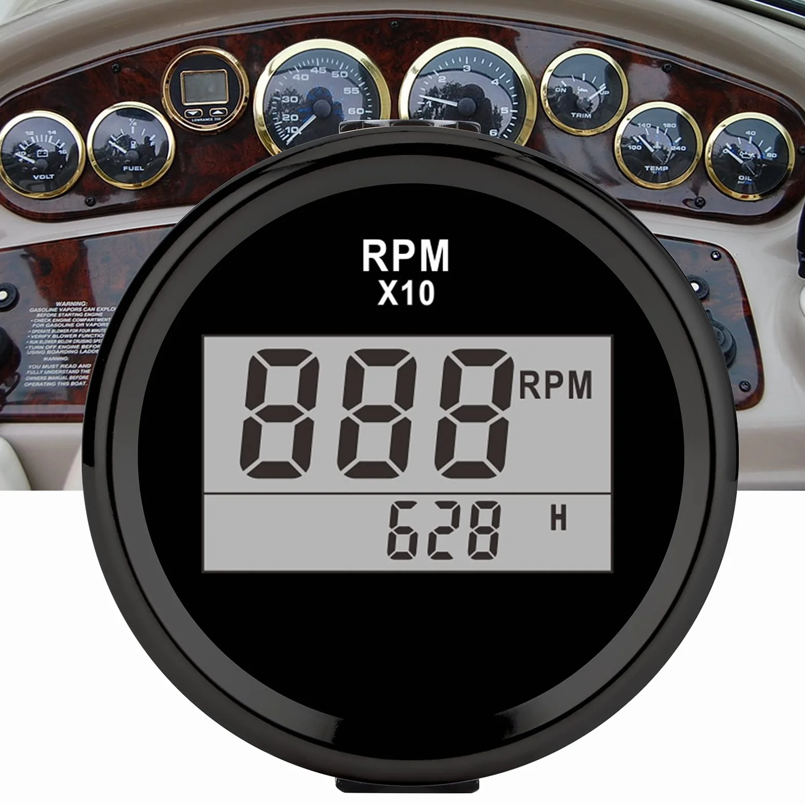 Tacómetro Medidor Digital 0-9990RPM IP67 9-32V 52mm 2 Pulgadas Pantalla LCD para Coche Camión Barco