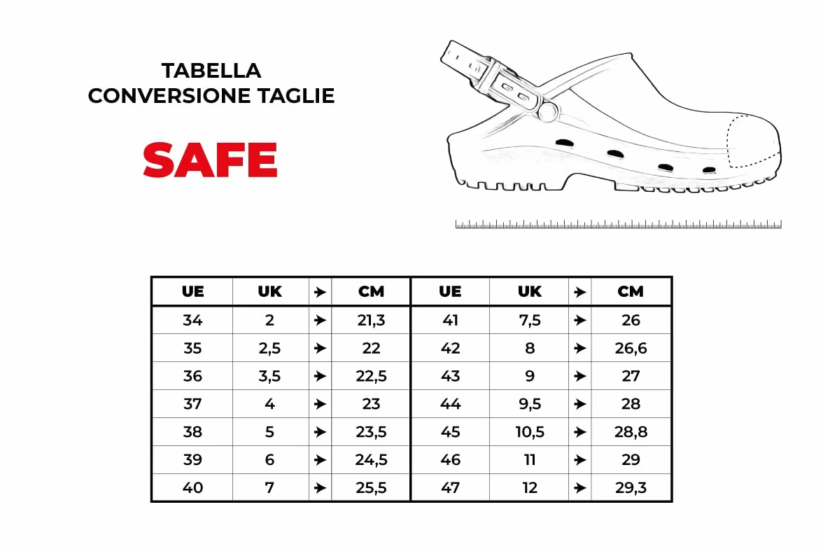 REPOSA Safe - Zuecos Sanitarios Mujer y Hombre en Goma, Zapatos Sanitarios Anatómicos con Correa Trasera Ajustable, Suela Antideslizante, Puntera de Seguridad, Zuecos Enfermera Antishock Transpirables