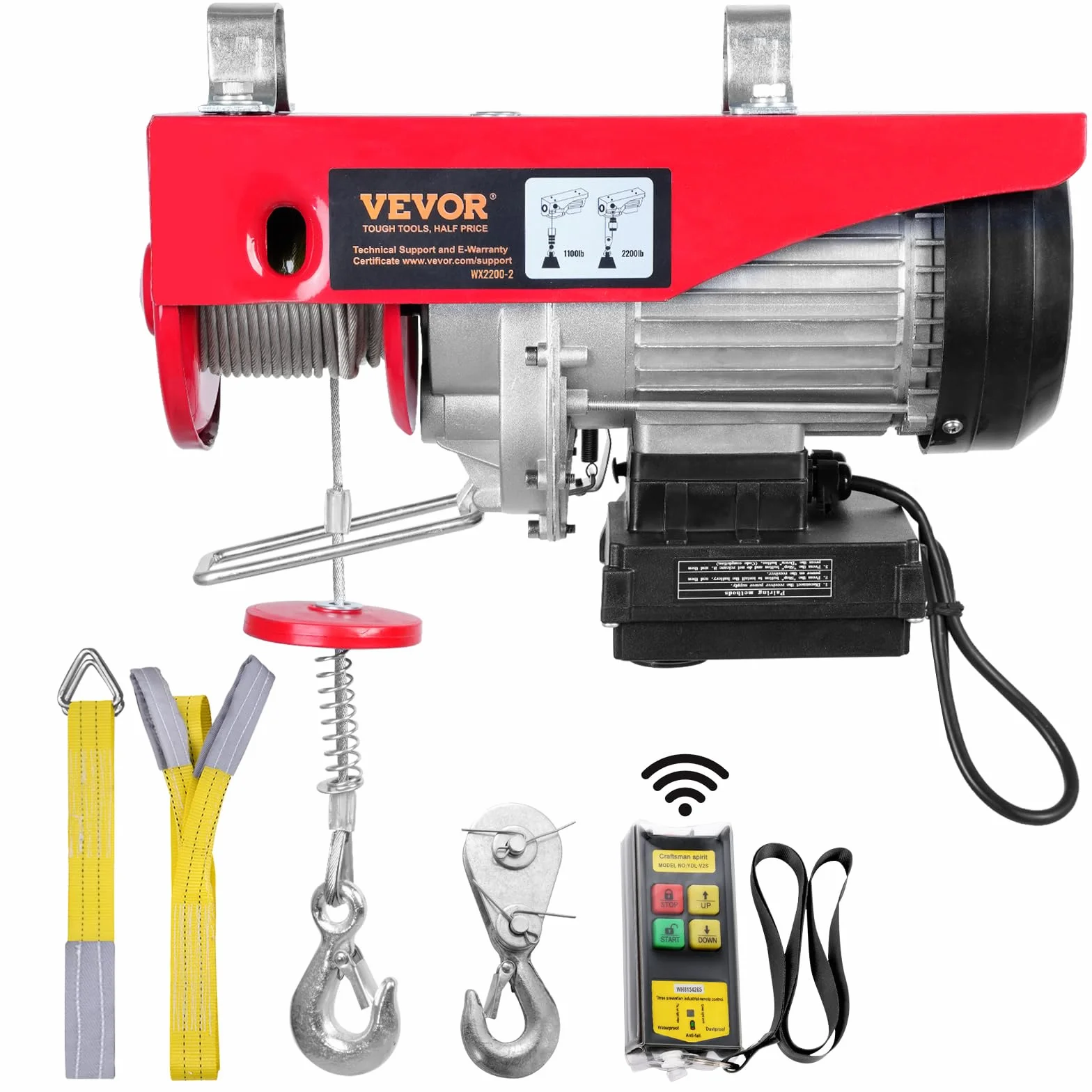 VEVOR Polipasto Eléctrico 1000 kg 1600W Mando a Distancia Inalámbrico 10m/min Altura Elevación 12m