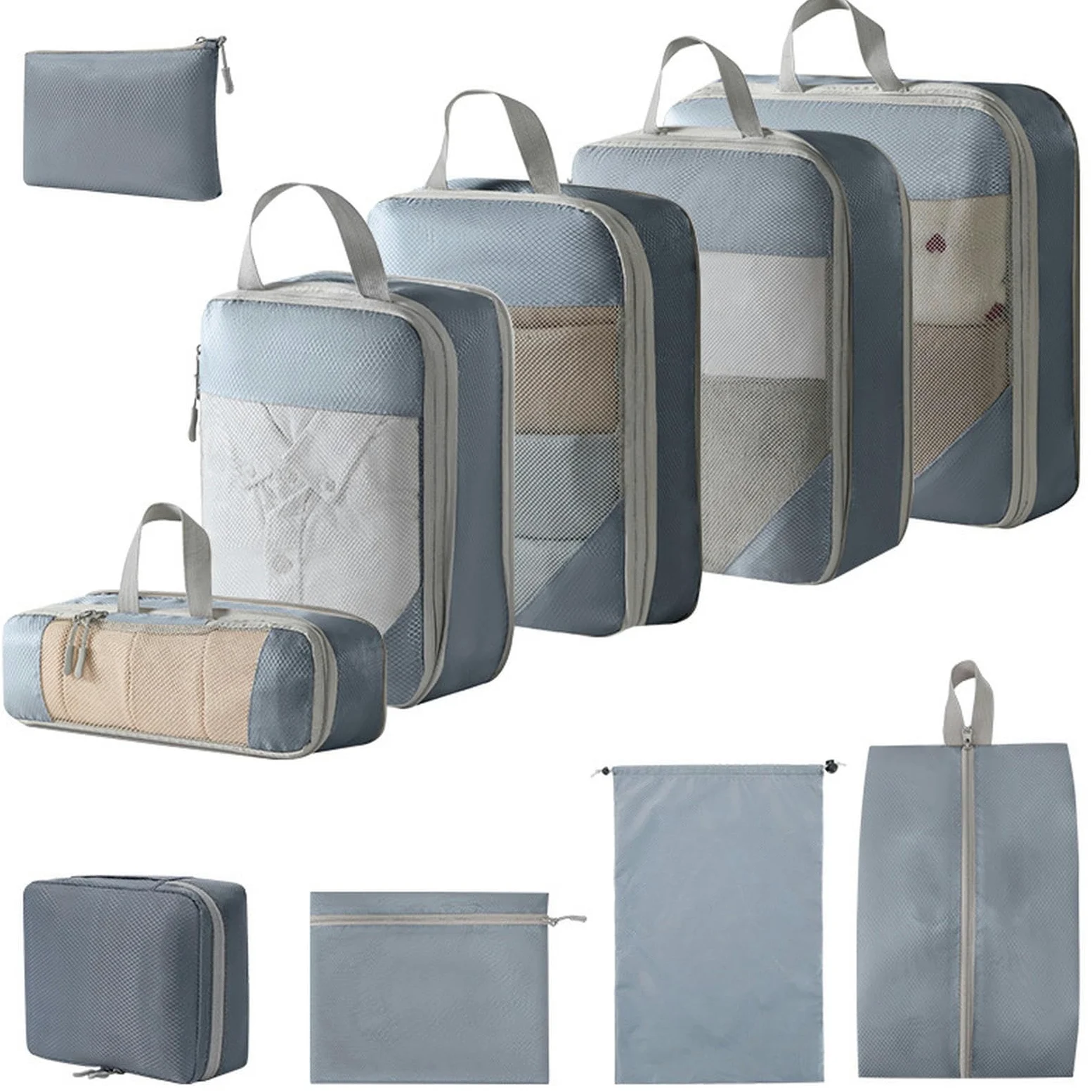 Cubos de Embalaje 5 6 Piezas Organizador de Equipaje portátil de Viaje Bolsas de Almacenamiento Bolsas de Zapatos de Embalaje de compresión con Malla Bolsa de Bolso Plegable Ligera-5