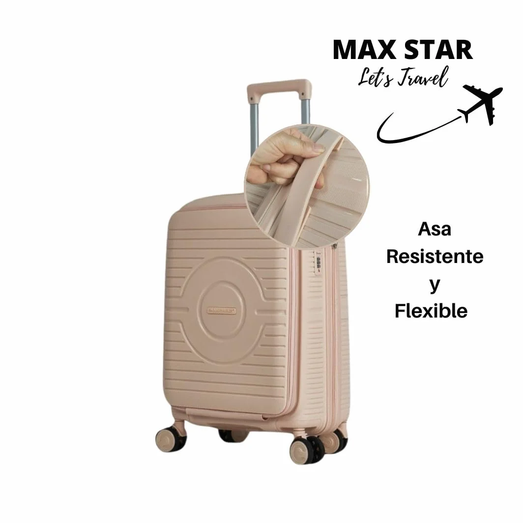 Max Star-Juego De Maletas 4 Piezas con Neceser Rigidas,4 Ruedas Dobles,Medidas Grande.76cm,Mediana.66cm,Pequeña.55cm Cabina, Material Polipropileno,Cerradura TSA,MS-2302 (Rose Gold)