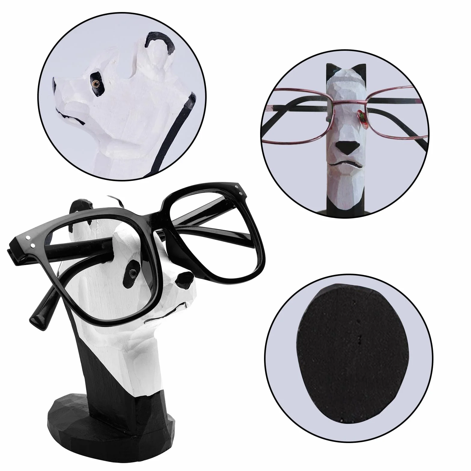 Soporte de Madera Anteojos Forma Animal Tallada a Mano, Soporte Gafas Panda para Casa Oficio Regalo