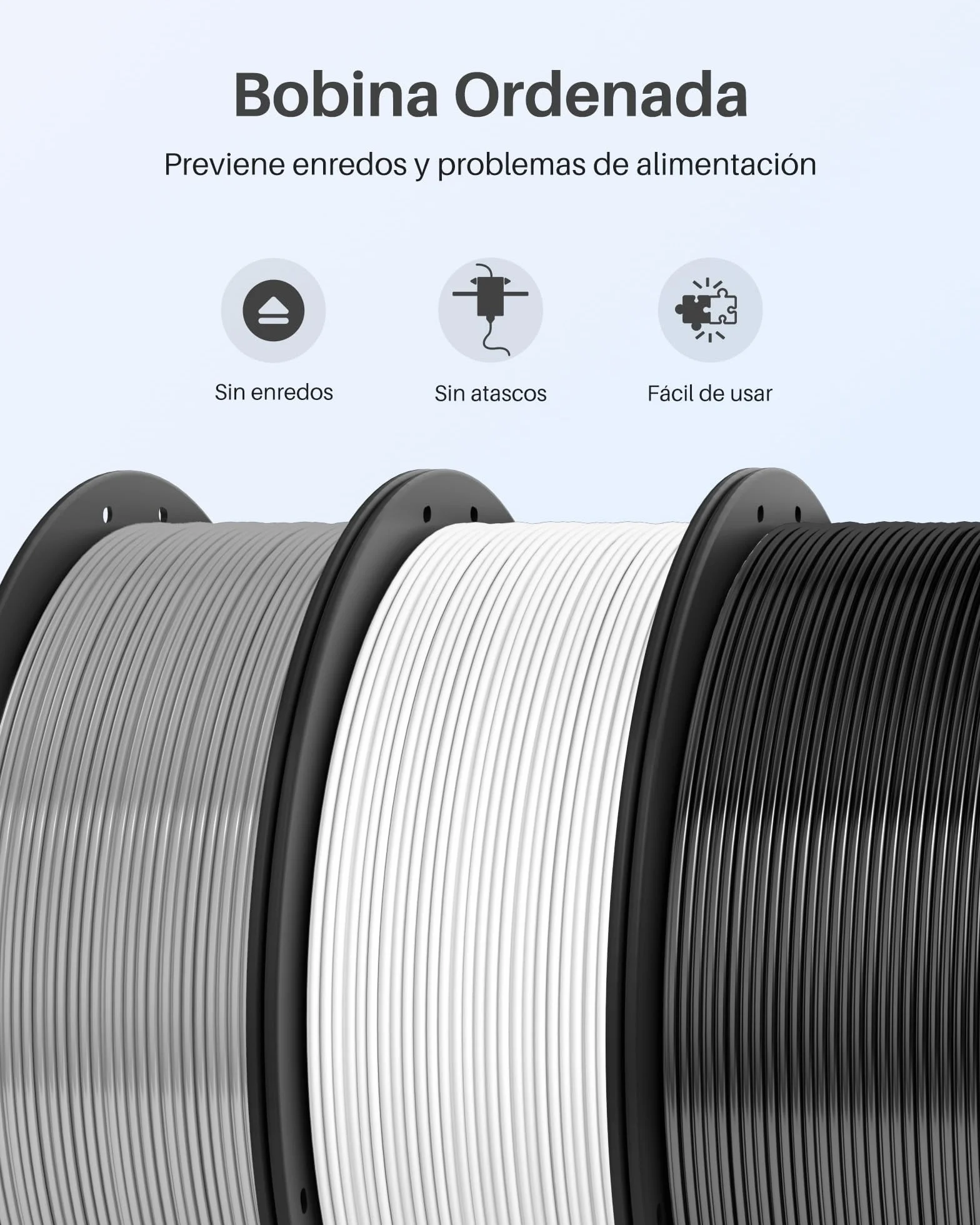 ELEGOO Filamento PLA+ 1.75mm 1KG Negro, Precisión Dimensional +/- 0.02mm para Impresora 3D