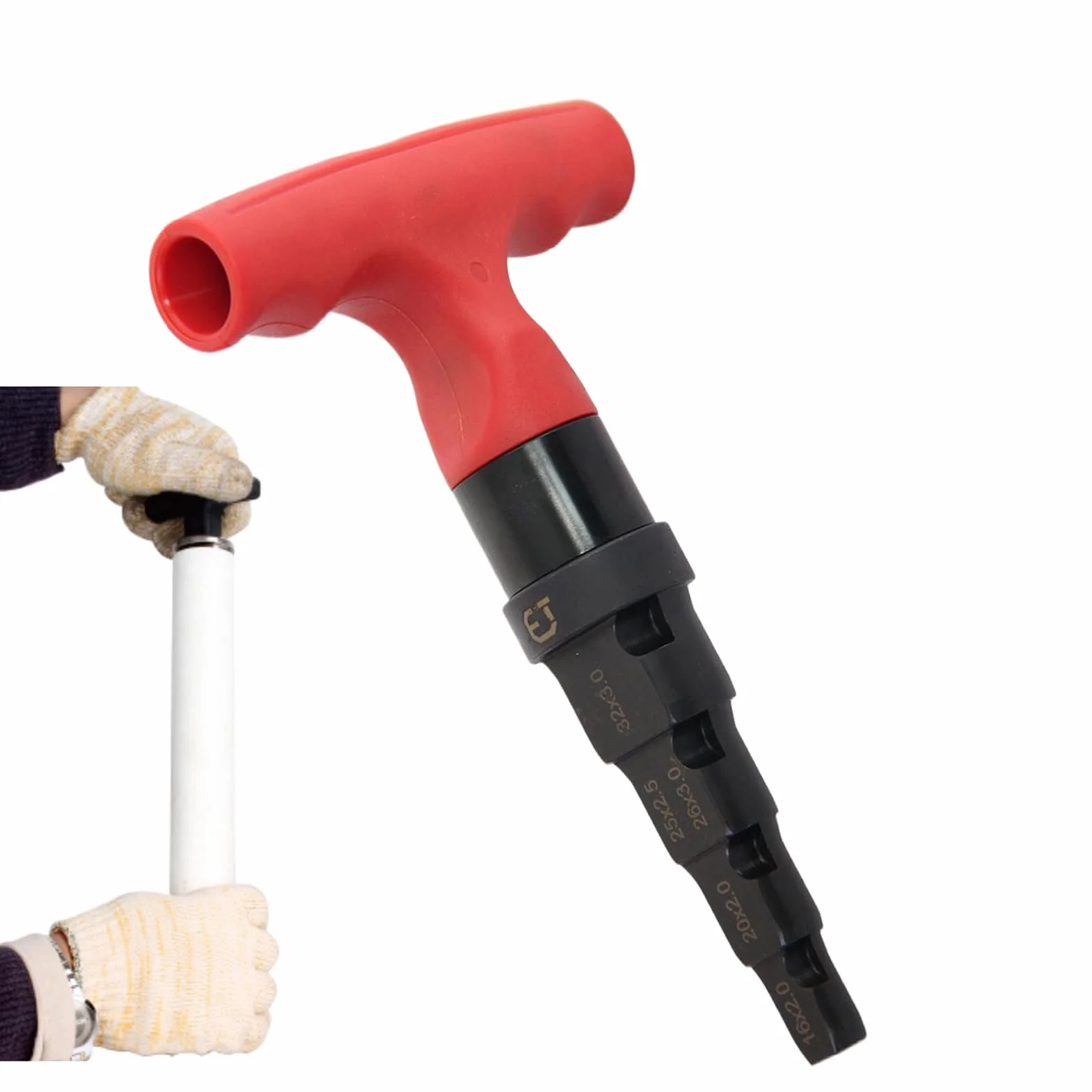 Herramienta de desbarbado y chaflán 4 en 1 para tubo de metal 15-32 mm con carraca giratoria