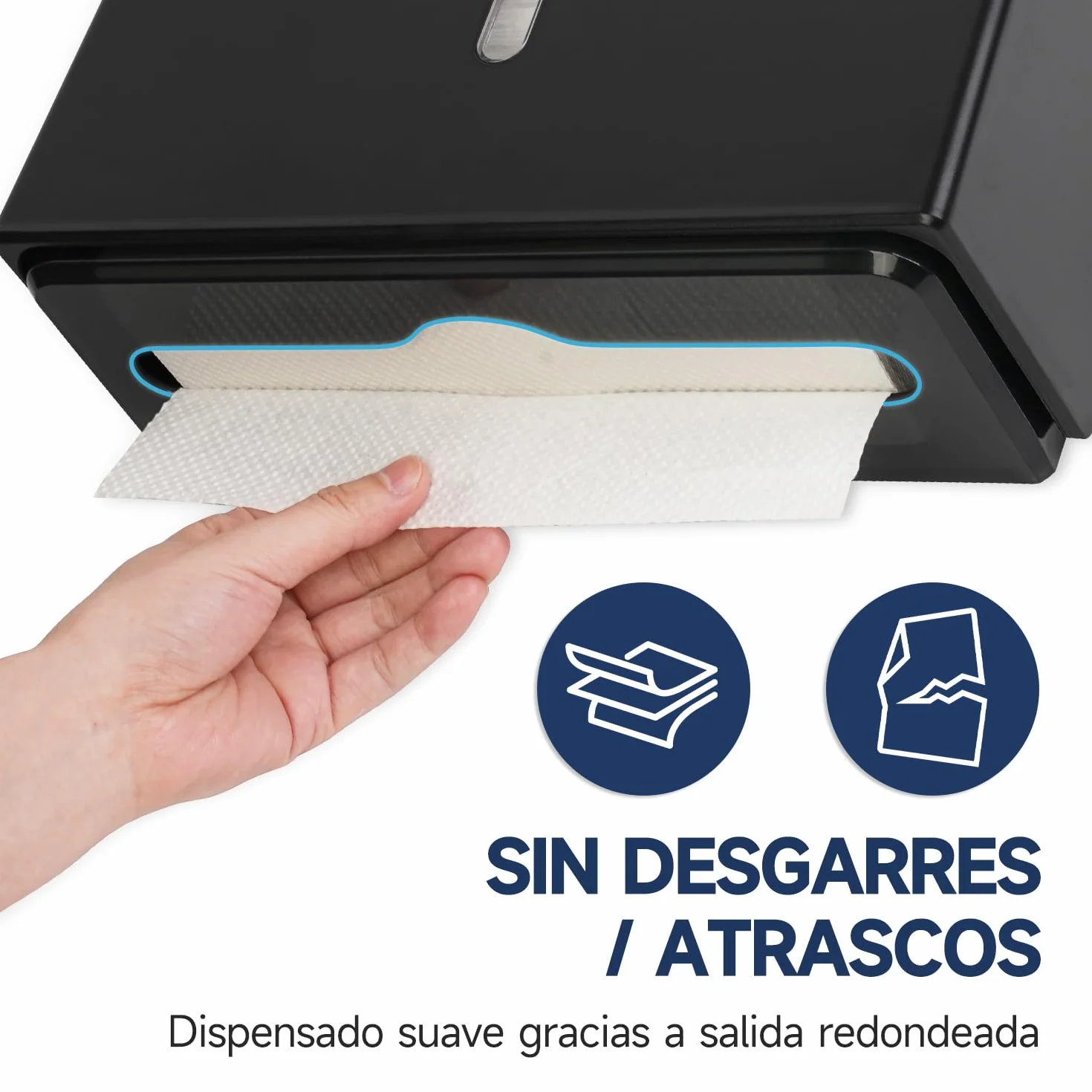 AIKE Dispensador Papel Secamano Pared 200+ Hojas Pliegue Z Toallas Multifold 25.4x7.8 cm Negro AK5102