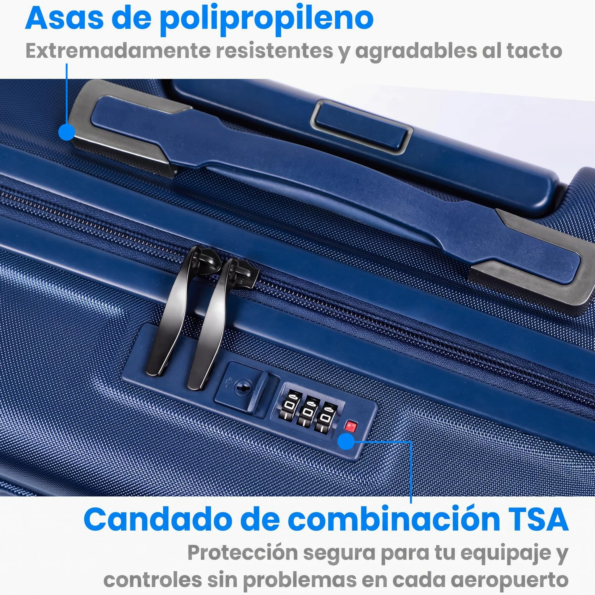 Juego de 3 Maletas rígidas con candado TSA, asa telescópica, para Mujeres y Hombres, Azul Marino