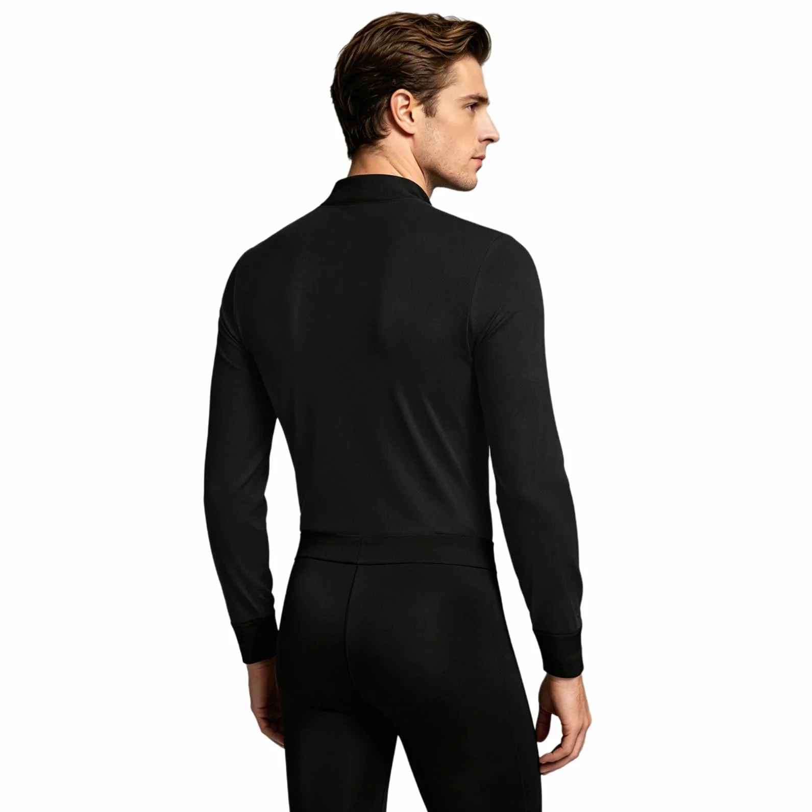 renvena Camiseta de baile latino para hombre, manga larga, con cuello en V, con purpurina, camiseta de baile, traje de danza