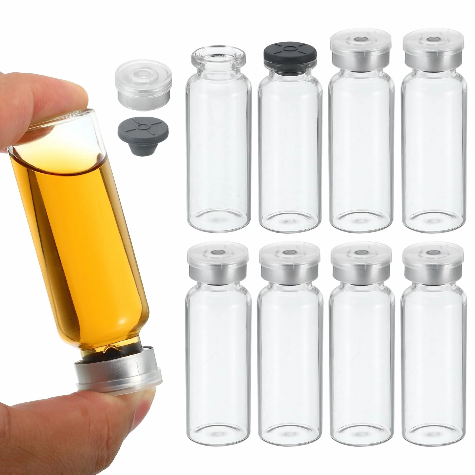 PATIKIL Viales de Muestra 20ml, 8 Paquete, Viales de Vidrio Borosilicato con Tapón de Goma Butilo y Tapas Engarzadas, Transparente